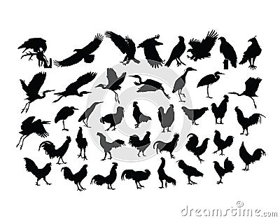 Bird And Rooster Silhouettes Vector Illustration