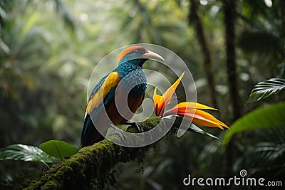 Bird's Elegance Flight Over Forest Flowers Stock Photo