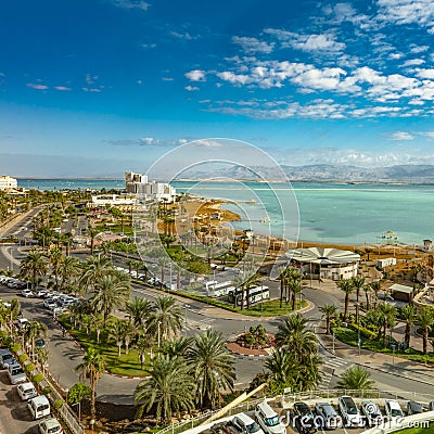 Bird`s eye view of the beaches of the Dead Sea Editorial Stock Photo