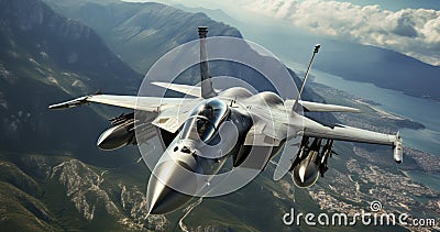 A Bird's Eye View of Combat Fighter Jets on Sky Patrol. Generative AI Stock Photo