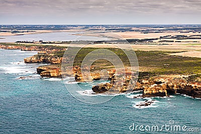 Bird's-eye view of The Grotto point and Curdies Inlet Stock Photo