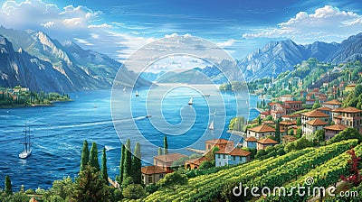 Bird's-Eye View of Lake Garda Amidst Northern Italy's Beauty Stock Photo