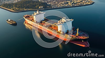 A Bird's Eye View of an LNG Tanker Sailing the Open Seas. Generative AI Stock Photo