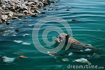 Bird s eye view of ocean pollution a disturbing patch of garbage floating in the water Stock Photo