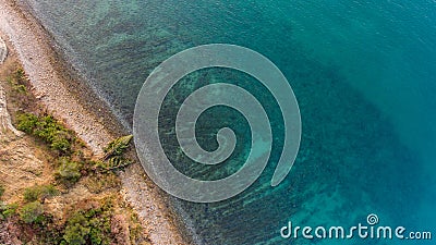 Bird`s eye view of sea shore. Stock Photo