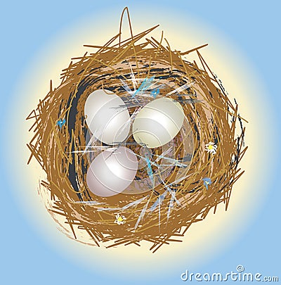 Bird nest with white eggs Stock Photo