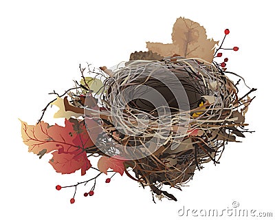 Bird's Nest in autumn. Vector Illustration