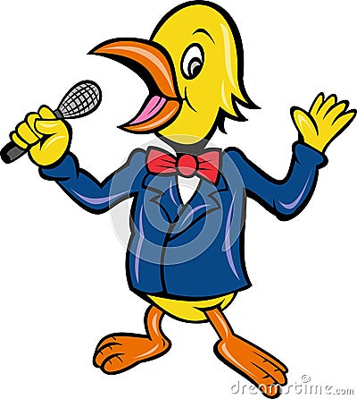 Bird singing karaoke microphone Cartoon Illustration