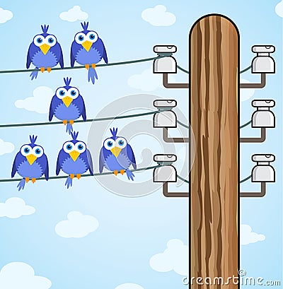 Bird sitting on a high-voltage wires - vector Vector Illustration