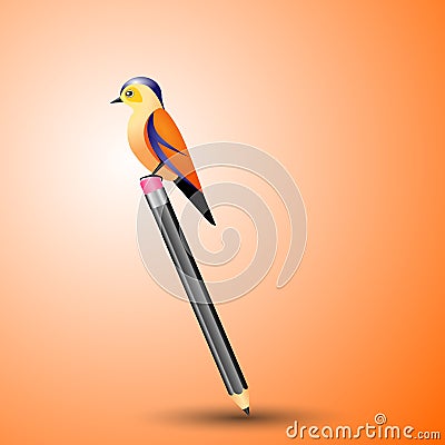 Bird sitting on a pencil Vector Illustration