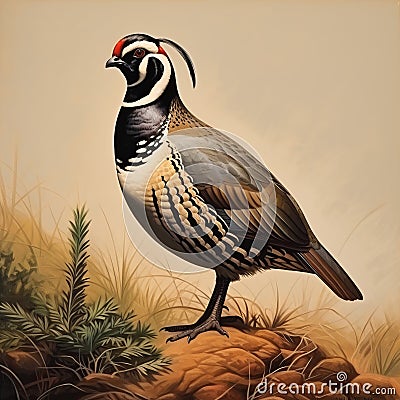 Realistic Hyper-detailed Quail Painting On Hill - Art Of The Congo Cartoon Illustration
