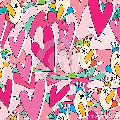 Bird Talk Love Story Seamless Pattern Vector Illustration