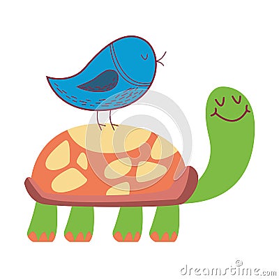 Bird on turtle Vector Illustration