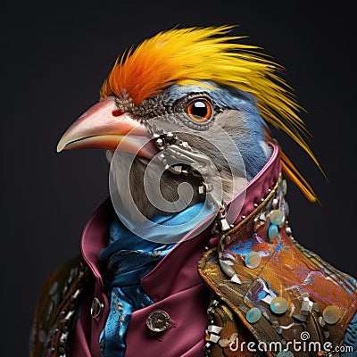 Colorful Bird With A Stylish Headdress: A Hyperrealistic Portrait Stock Photo