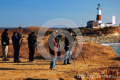 Bird Watchers at Montauk Point Editorial Stock Photo