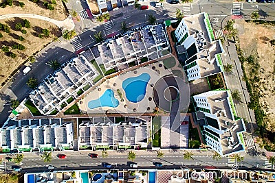 Bird's eye view of the residential houses on the coast in Mil Palmeras, Costa Blanca, Spain Stock Photo