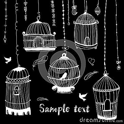 Birdcage print.The bird in the cage. Vector Illustration