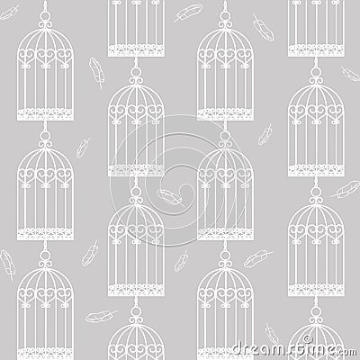 Birdcages and feathers Vector Illustration