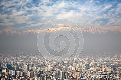 Birdeye view of Andes and Santiago, Chile Stock Photo