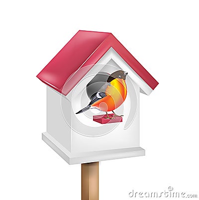 Birdhouse with bird Vector Illustration