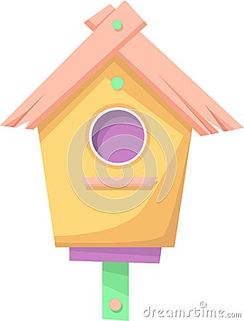 Birdhouse, bird feeder. The birdhouse is yellow in color. Vector Illustration