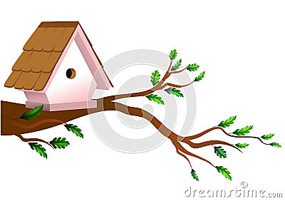 Birdhouse on tree Vector Illustration