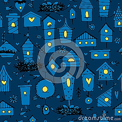 Birdhouses, seamless pattern for your design Vector Illustration