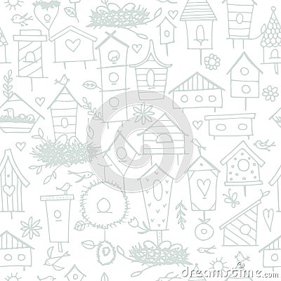 Birdhouses, seamless pattern for your design Vector Illustration