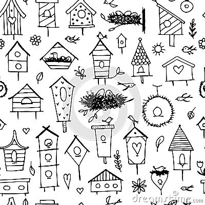 Birdhouses, seamless pattern for your design Vector Illustration