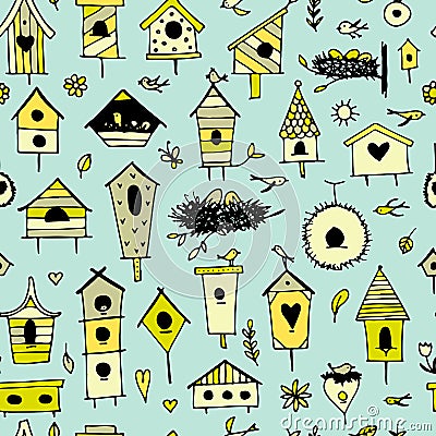 Birdhouses, seamless pattern for your design Vector Illustration