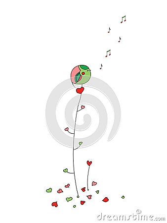 Birdie on a branch Vector Illustration