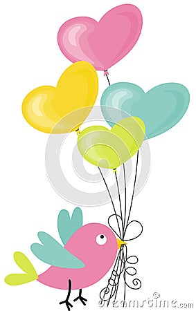Birdie holding a heart-shaped balloons Vector Illustration