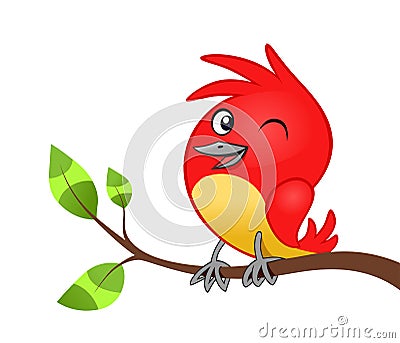 Birdie on tree branch Vector Illustration