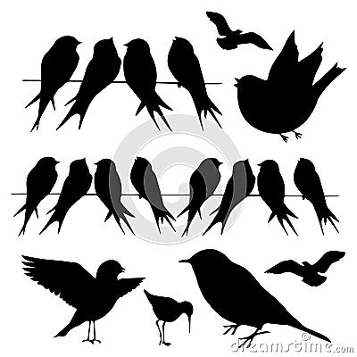 Birdies Bird Silhouettes Swallows on a Wire Vector Illustration