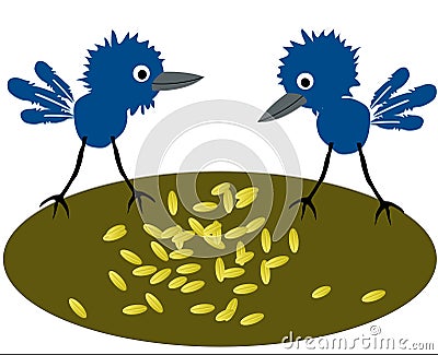 Birdies pecking grain Stock Photo