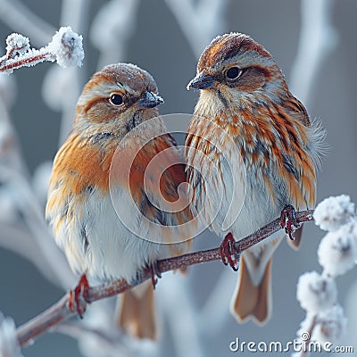 Birding in frost Nature enthusiasts spotting and appreciating winter avian beauty Stock Photo