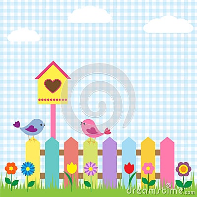 Birds and birdhouse Vector Illustration