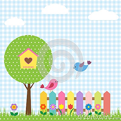 Birds and birdhouse Vector Illustration