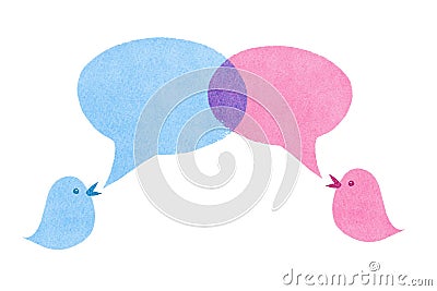 Birds with Blue and Pink Speech Bubbles Stock Photo