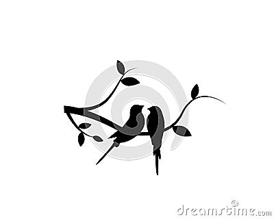 Birds Couple Silhouette on Branch Vector, Birds in love Silhouette, Wall Decals, Couple of Birds in Love, Art Decoration Vector Illustration