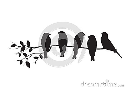 Birds On Branch Illustration, Birds on Tree Design, Birds Silhouette, Wall Decals. Art Design, Wall Design Vector Illustration