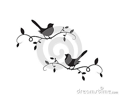 Birds On Branch Silhouette Vector, Wall Decals, Wall artwork, Birds on two branches design, Birds Silhouette Vector Illustration