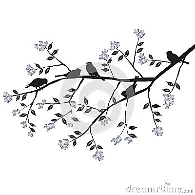 Birds on the branch during the summer day Vector Illustration