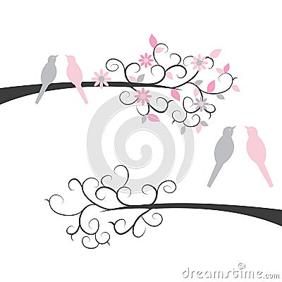 Birds on Branches Vector Illustration