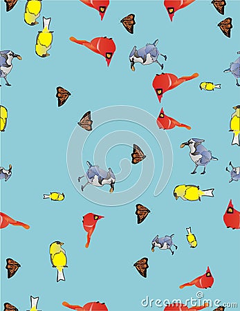 Birds and Butterflies Vector Illustration