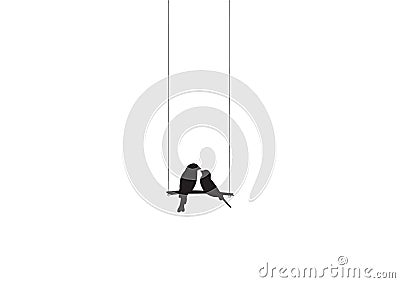 Birds Couple Silhouette Vector, Birds on swing, Wall Decals, Birds in love, Wall Art, Art Decor Vector Illustration