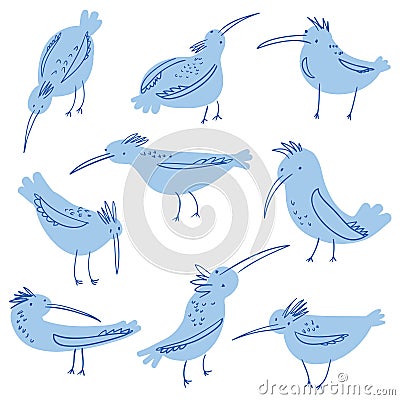 Birds doodle illustration. Crowd of birds seagulls. Hand draw Vector Illustration