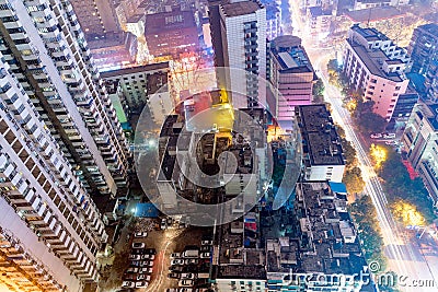 Birds eye view of buildings Stock Photo