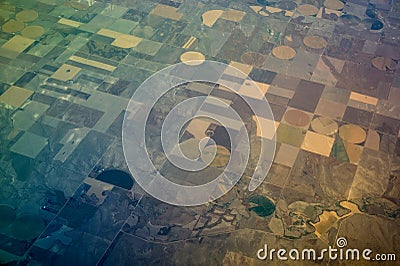 Birds Eye View of Center Pivot Irrigation Farming Stock Photo