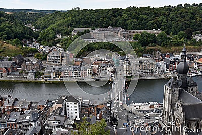 Birds eye view, Dinant, city at Meuse river in Belgium Editorial Stock Photo